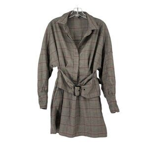Fashion Nova Cardi B Dress Plaid Belted V Neck Size L Preppy Pretty And Plaid
